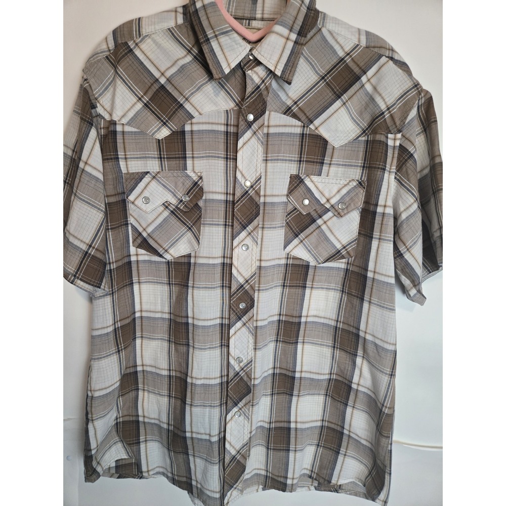 Vintage Y2k Wrangler Western Shirt Lg Pearl Snap Plaid Check‎ Cowboy Rodeo Brown
